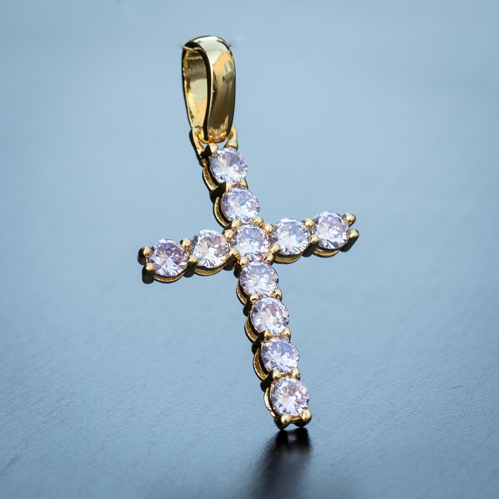 Purple 14k Gold Iced Unisex Small Cross Pendant